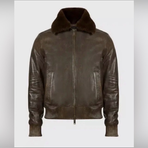 John Varvatos TommyLeather Bomber with Removable Shearling Collar Small - Picture 8 of 16